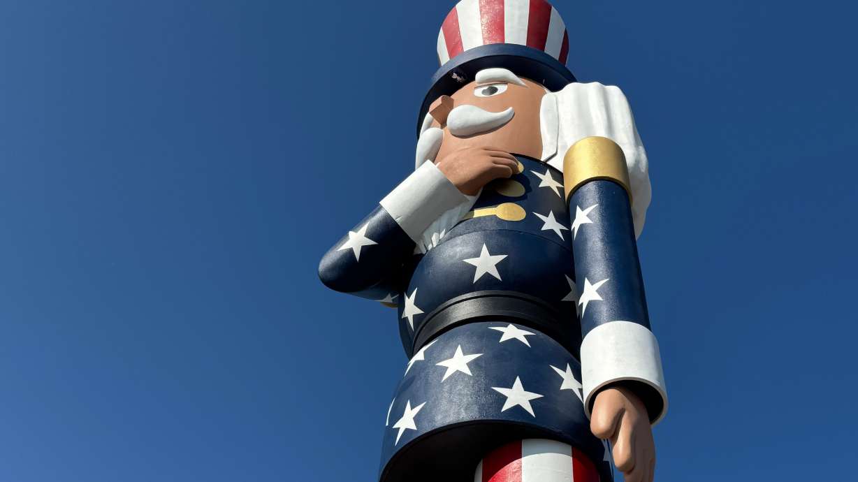 Verne the Patriot, a nutcracker sculpture, is unveiled in Luverne, Minn., Saturday. The statue stands at over 65 feet and is submitted for a Guinness World Record.
