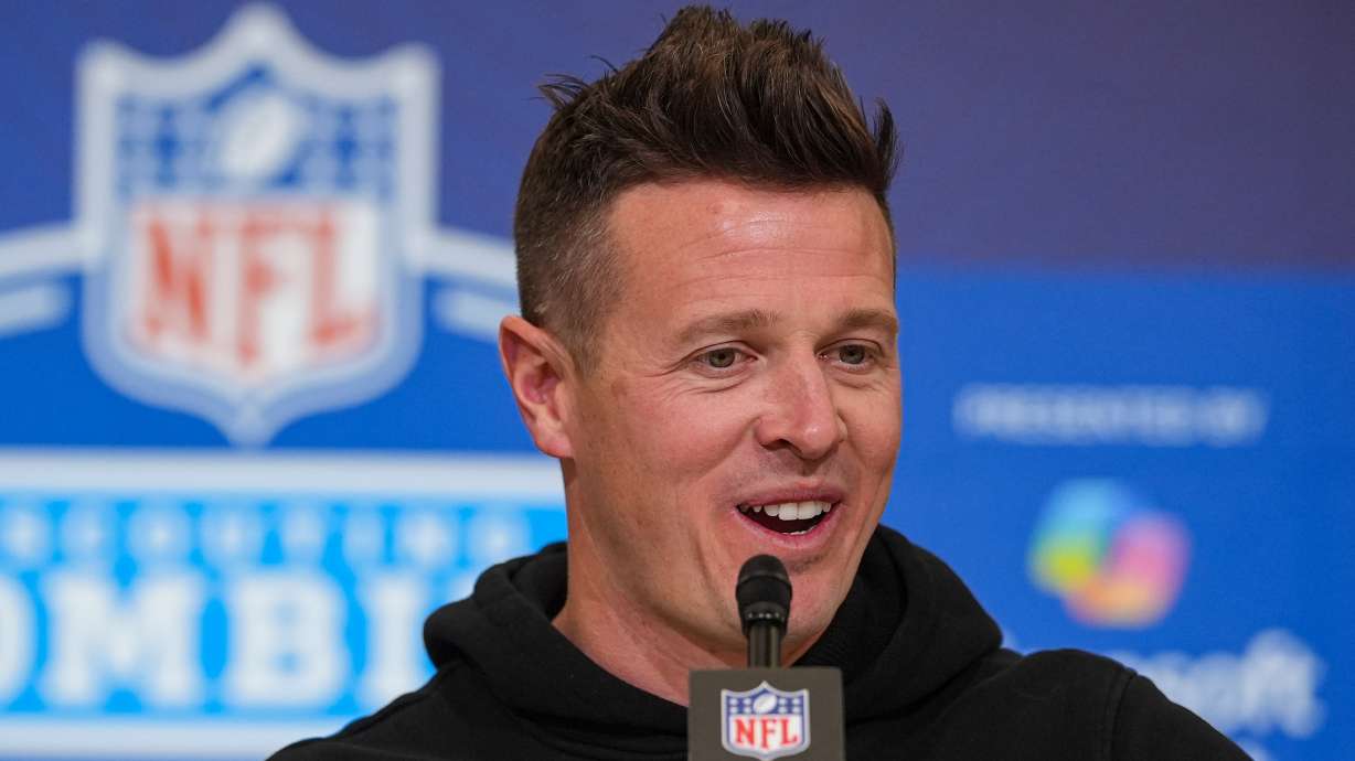 FILE - Arizona Cardinals head coach Mike LaFleur speaks during a press conference at the NFL football scouting combine in Indianapolis, Tuesday, Feb. 24, 2026.