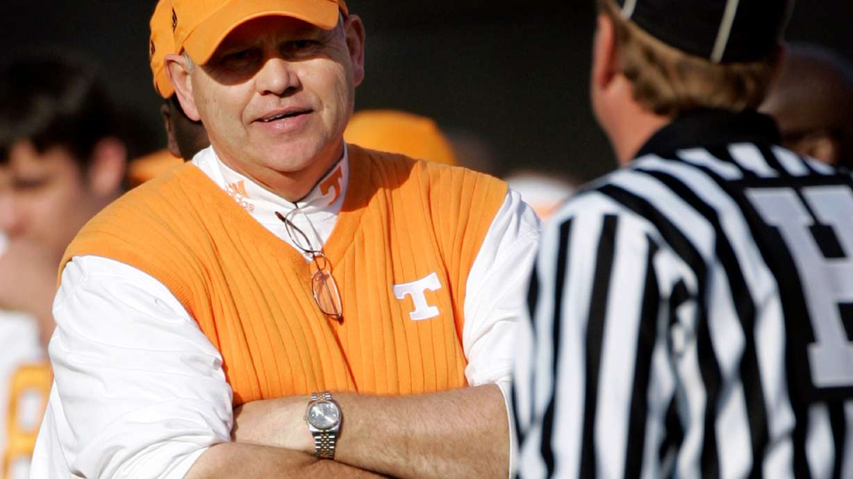 FILE - Tennessee head coach Phillip Fulmer questions a referee about a call in the fourth quarter of a college football game against Vanderbilt in Nashville, Tenn., on Nov. 18, 2006.