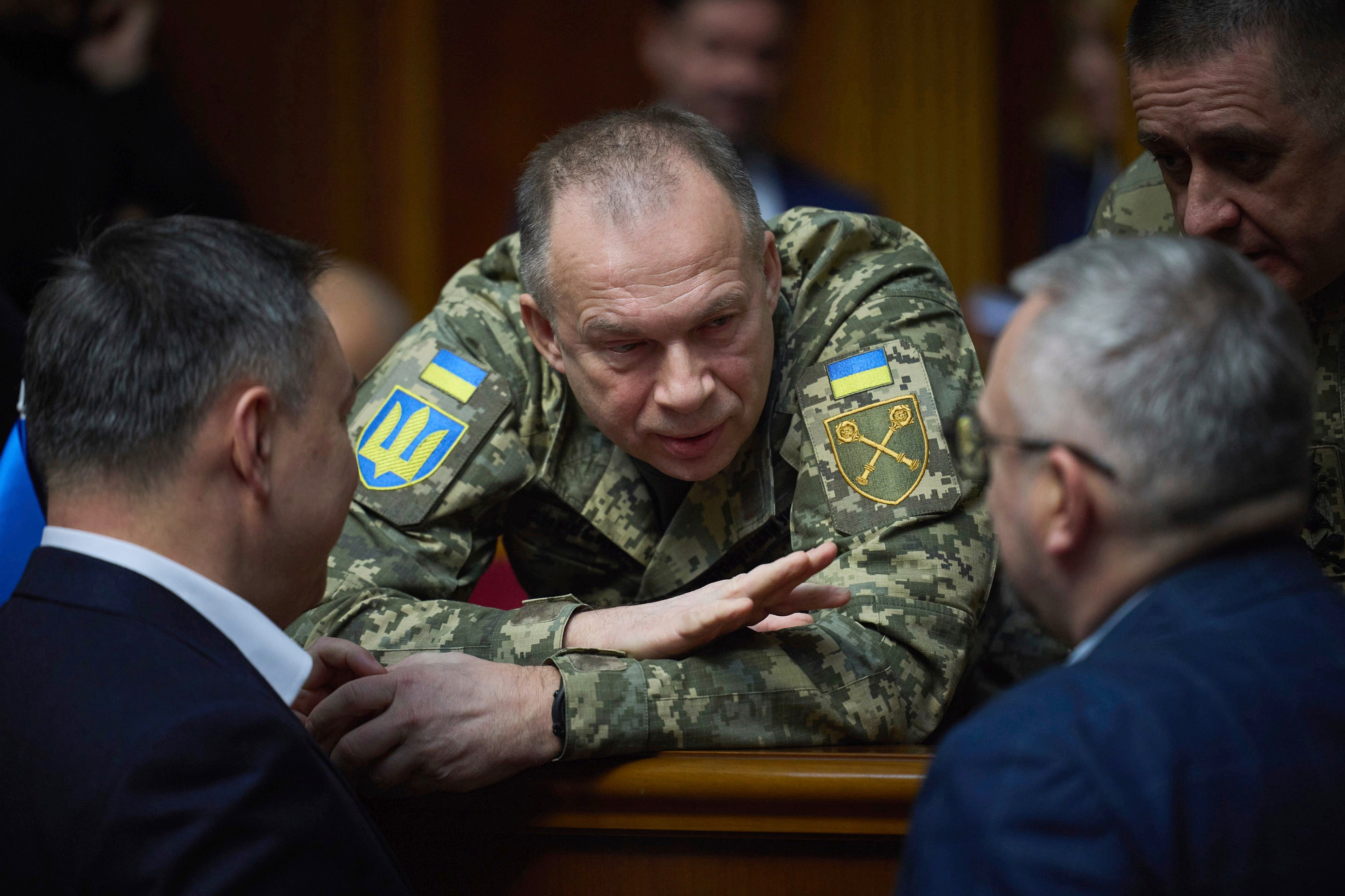 Gen. Oleksandr Syrskyi speaks to parliamentarians at the Verkhovna Rada in Kyiv, Nov. 19, 2024. Syrskyi was fired on Tuesday after protests calling for his dismissal.