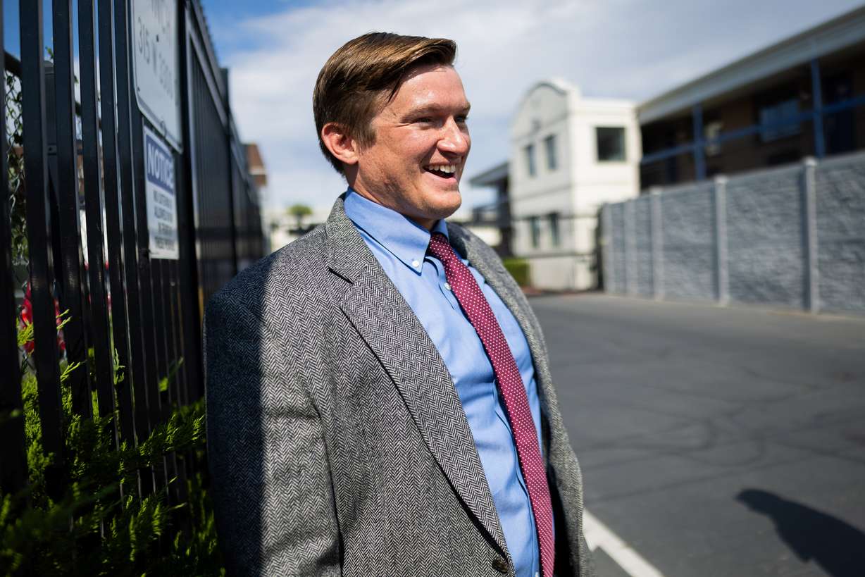 State Homeless Coordinator Tyler Clancy speaks to the Deseret News after first lady Abby Cox read to children and promoted early literacy at The FINCH (Family Interim Noncongregate Housing), operated by The Road Home, in South Salt Lake on Tuesday.