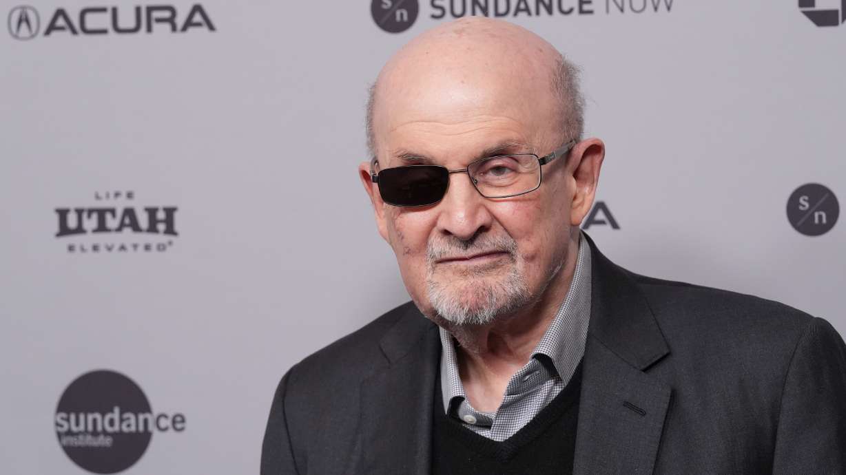 Novelist Salman Rushdie attends the premiere of the documentary "Knife: The Attempted Murder of Salman Rushdie" during the Sundance Film Festival on Jan. 25 in Park City. Rushdie's convicted attempted killer went on trial on Wednesday in New York.