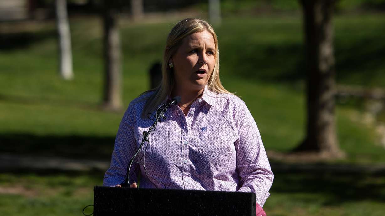 Hannah Freeze speaks during a press conference about new water shares for Great Salt Lake at Memory Grove Park in Salt Lake City on April 6. Freeze was appointed the state's new Great Salt Lake commissioner on Wednesday.