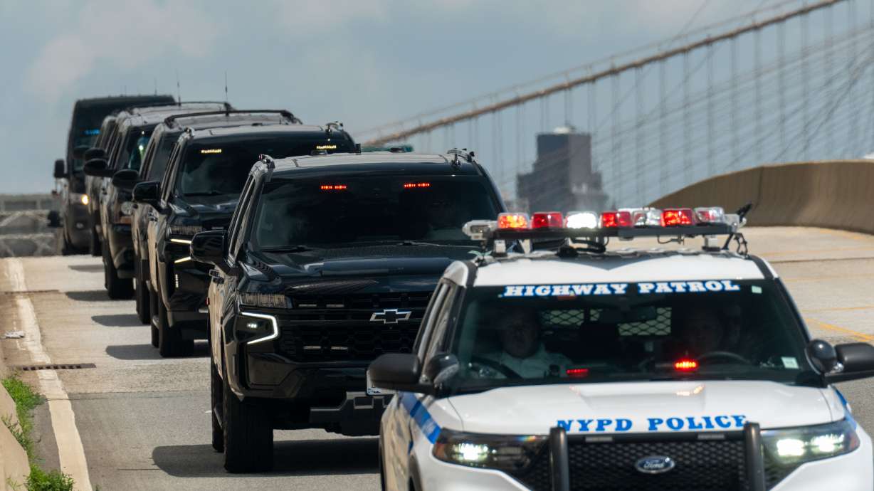 The motorcade believed to be carrying former Venezuela President Nicolas Maduro and his wife, Cilia Flores, travels along FDR drive after leaving Manhattan federal court, Wednesday, in New York. Maduro and his wife are set to go on trial on June 1, 2027, for drug trafficking charges.