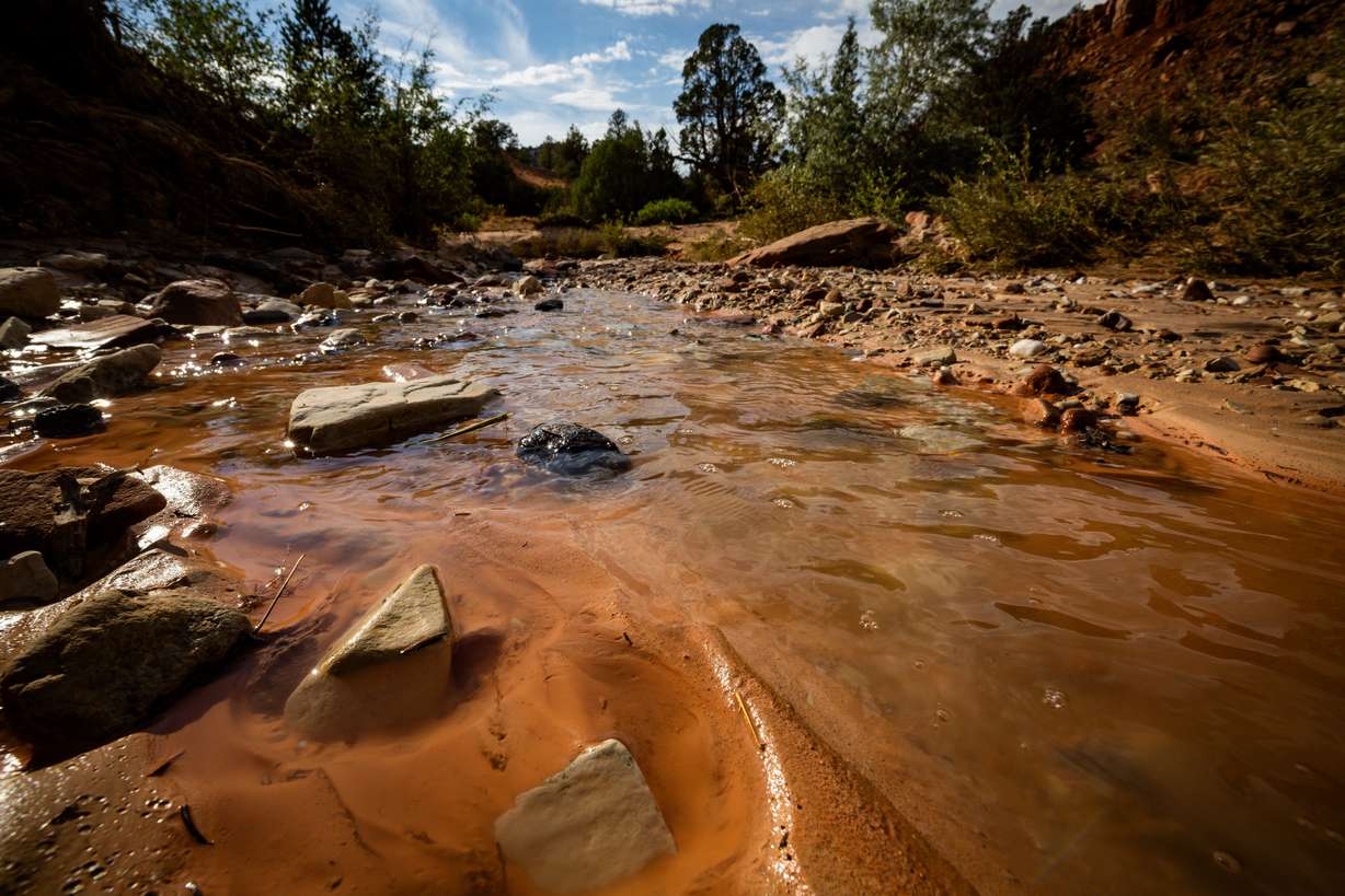 A stream in the Sunglow Campground in Bicknell on Saturday after five family members were found dead near the Sunglow Campground area following a flash flood.