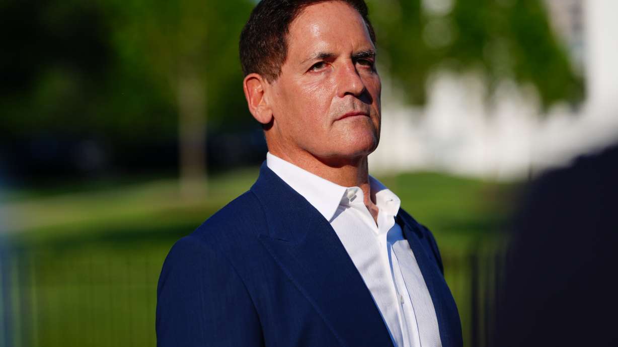 FILE - Mark Cuban talks with reporters after an event at the White House, May 18, 2026, in Washington.