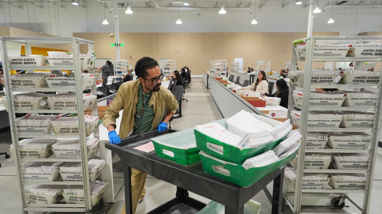 Ballots are sorted the day after California's primary election at the LA County Ballot Processing Center, June 3, in City of Industry, California.
