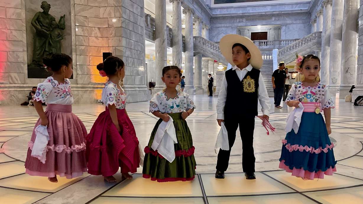 Most Latinos view their Latino identity as important, according to a new Pew Research Center survey. The photo shows participants in a traditional Peruvian dance performance at the Utah Capitol in Salt Lake City on Oct. 7, 2025.