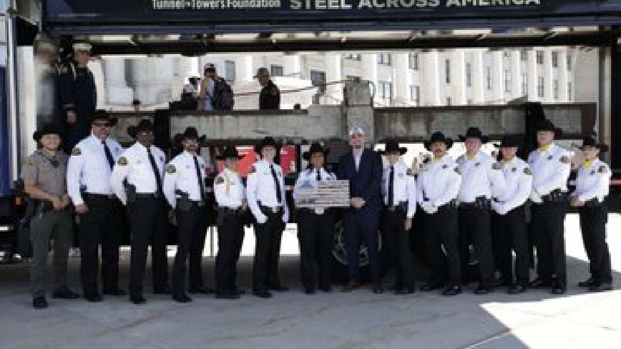 A steel beam from the World Trade Center is on display at the Utah State Capitol on Thursday as part of the Tunnel to Towers Foundation's Steel Across America Tour, honoring the victims of the Sept. 11 attacks and the first responders who served.