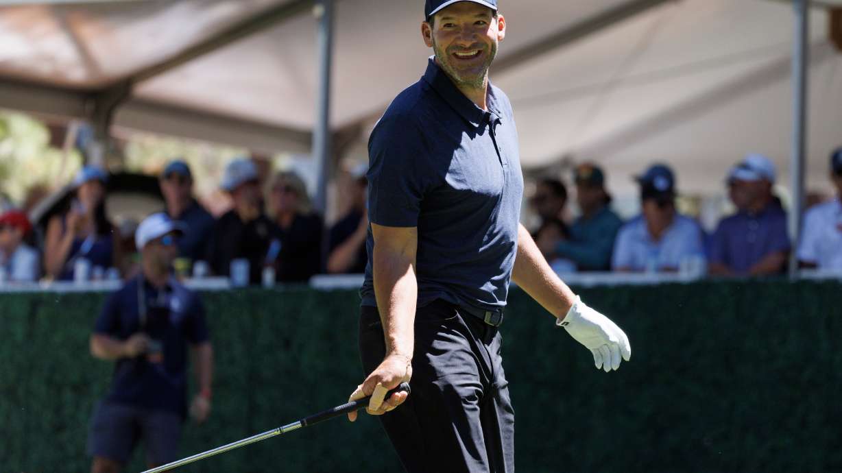 Tony Romo plays the 7th hole during the practice round of the American Century Championship Celebrity-Am Tournament at Edgewood Tahoe Golf Course in Stateline, Nevada, on Thursday, July 09, 2026.