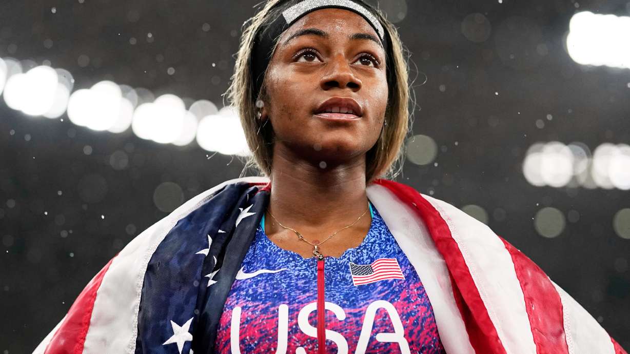 FILE - United States' Sha'Carri Richardson looks on after winning the gold medal in the women's 4 X 100 meters relay at the World Athletics Championships in Tokyo, Sept. 21, 2025.