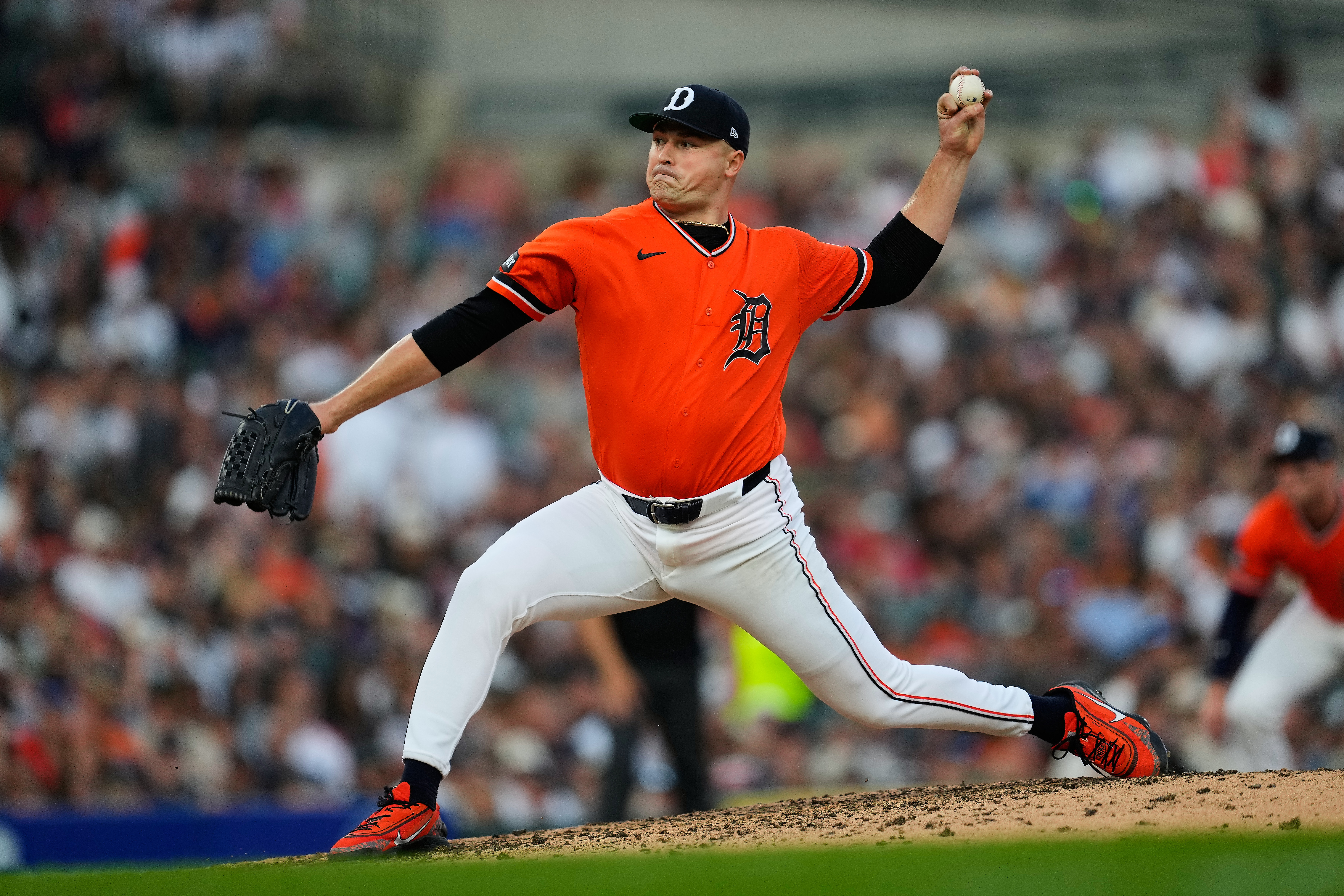 Detroit Tigers pitcher Tarik Skubal throws against the Kansas City Royals during the seventh inning of a baseball game Friday, July 24, 2026, in Detroit. 
