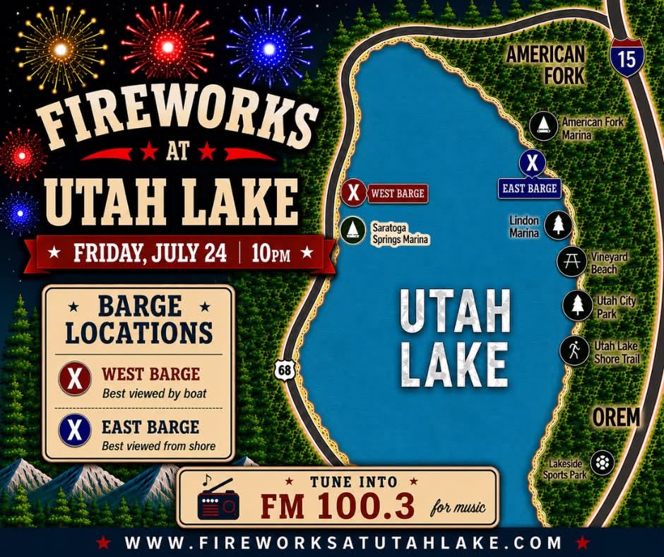 Utah County is celebrating Pioneer Day with a fireworks show over Utah Lake Friday night, an event organizers hope will become an annual tradition.