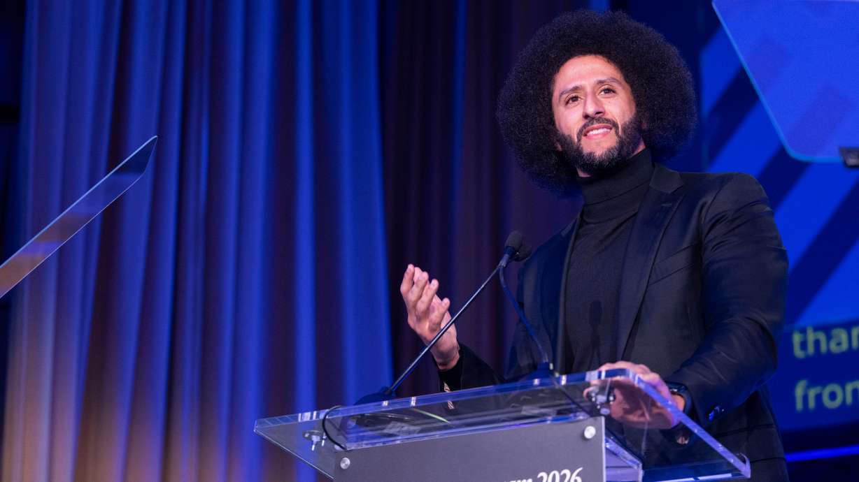 Colin Kaepernick speaks at the ACLU's 2026 Biennial Leadership Conference, Friday, July 24, 2026, in Washington.