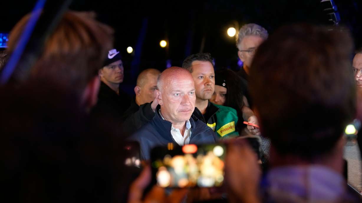 Mayor Kai Wegner speaks to the media in Berlin, early Sunday, following the cancellation of Christopher Street Day festivities. One person was dead and at least 15 more were injured after a van drove into the crowd on Saturday night.