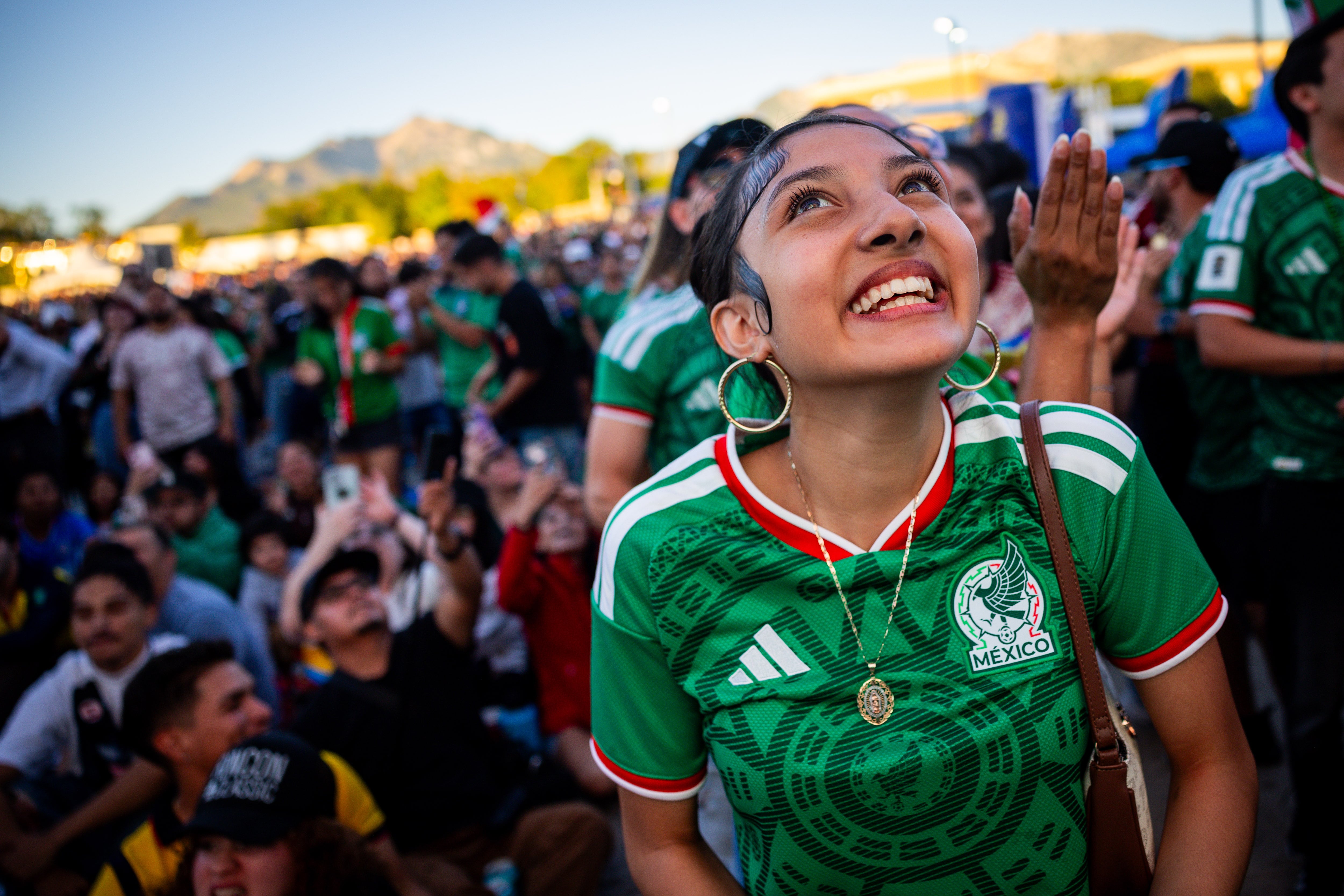 Ivonne Beltran, 13, smiles after Mexico scores during a 2026 FIFA World Cup round of 32 match between Mexico and Ecuador at a watch party a America First Field in Sandy on June 30. Steve Starks is hoping for the same joyful unity at the 2034 Winter Olympics.