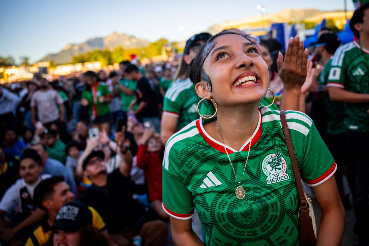 Ivonne Beltran, 13, smiles after Mexico scores during a 2026 FIFA World Cup round of 32 match between Mexico and Ecuador at a watch party a America First Field in Sandy on June 30. Steve Starks is hoping for the same joyful unity at the 2034 Winter Olympics.