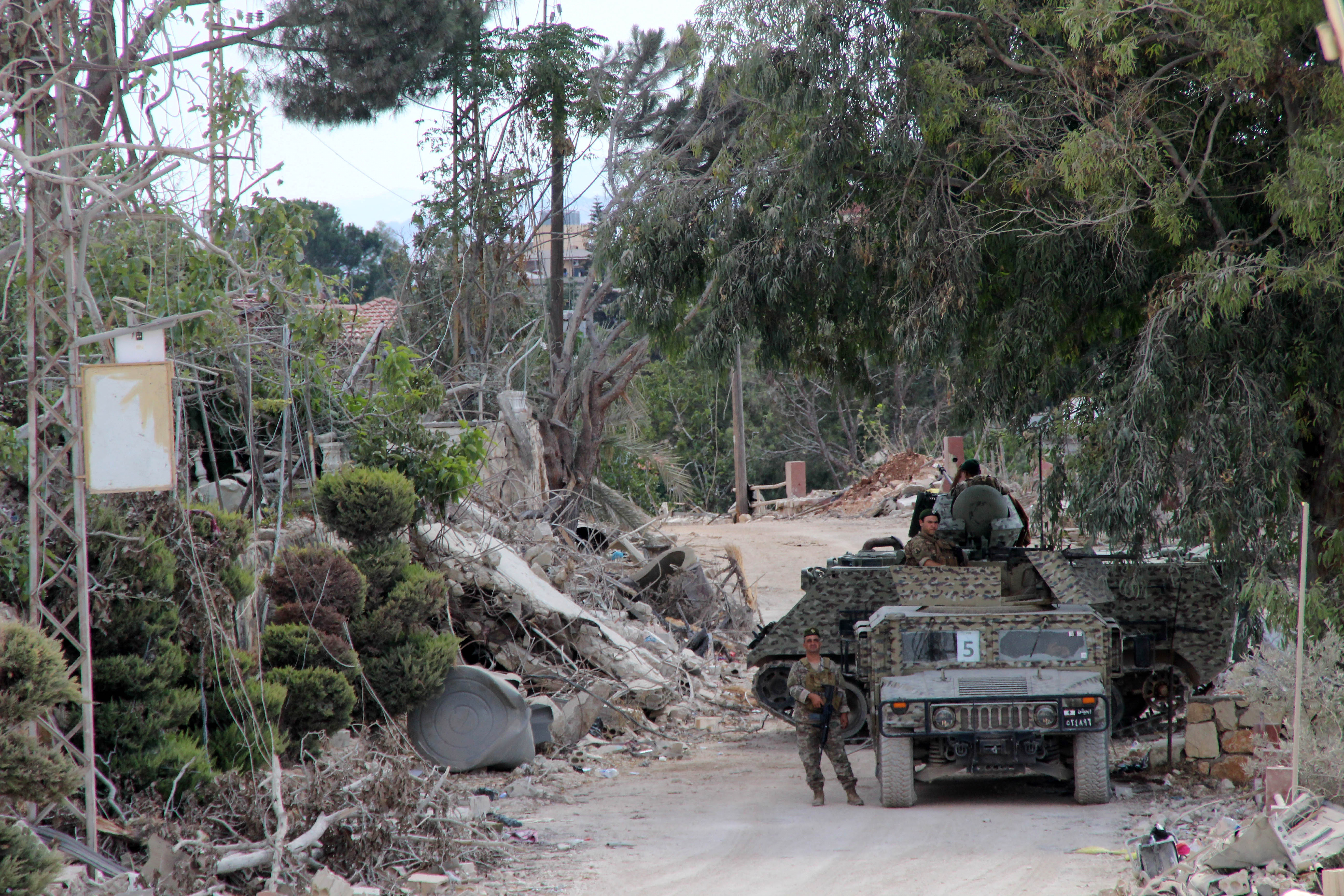 Lebanese soldiers deploy in the village of Zawtar al-Gharbiyeh, southern Lebanon, Sunday. Israel has allowed a "pilot program" to take place for the Lebanese army to occupy areas previously held by Hezbollah.