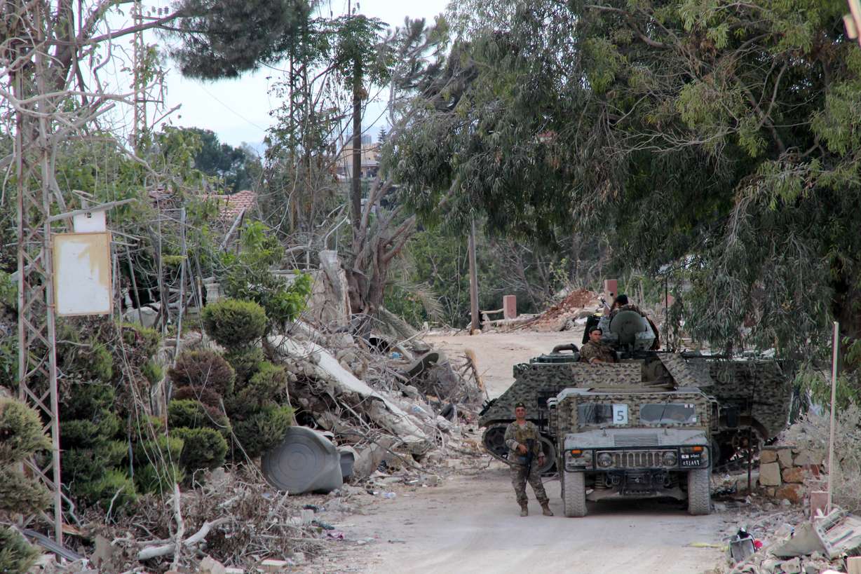 Lebanese soldiers deploy in the village of Zawtar al-Gharbiyeh, southern Lebanon, Sunday. Israel has allowed a "pilot program" to take place for the Lebanese army to occupy areas previously held by Hezbollah.