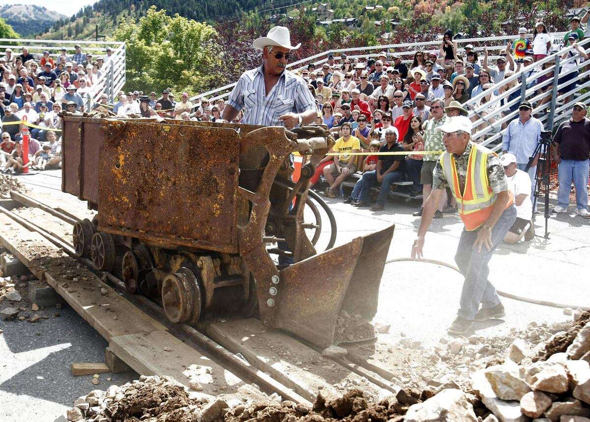 Remigio Portillo competes in and wins the Mucking category of the miner competition as Park City celebrates its mining heritage Monday, Sept. 3, 2012.