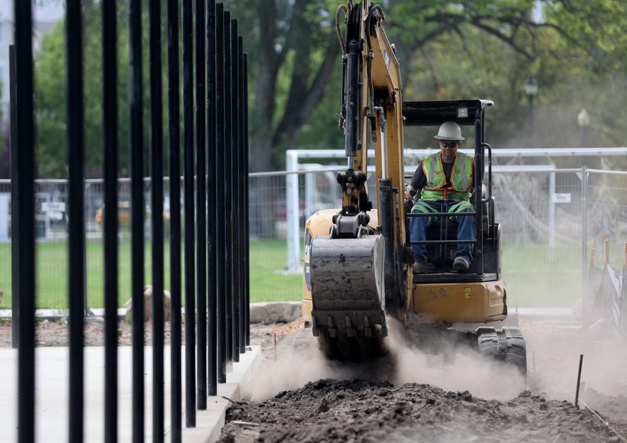 Construction continues at Pioneer Park in Salt Lake City on July 15.