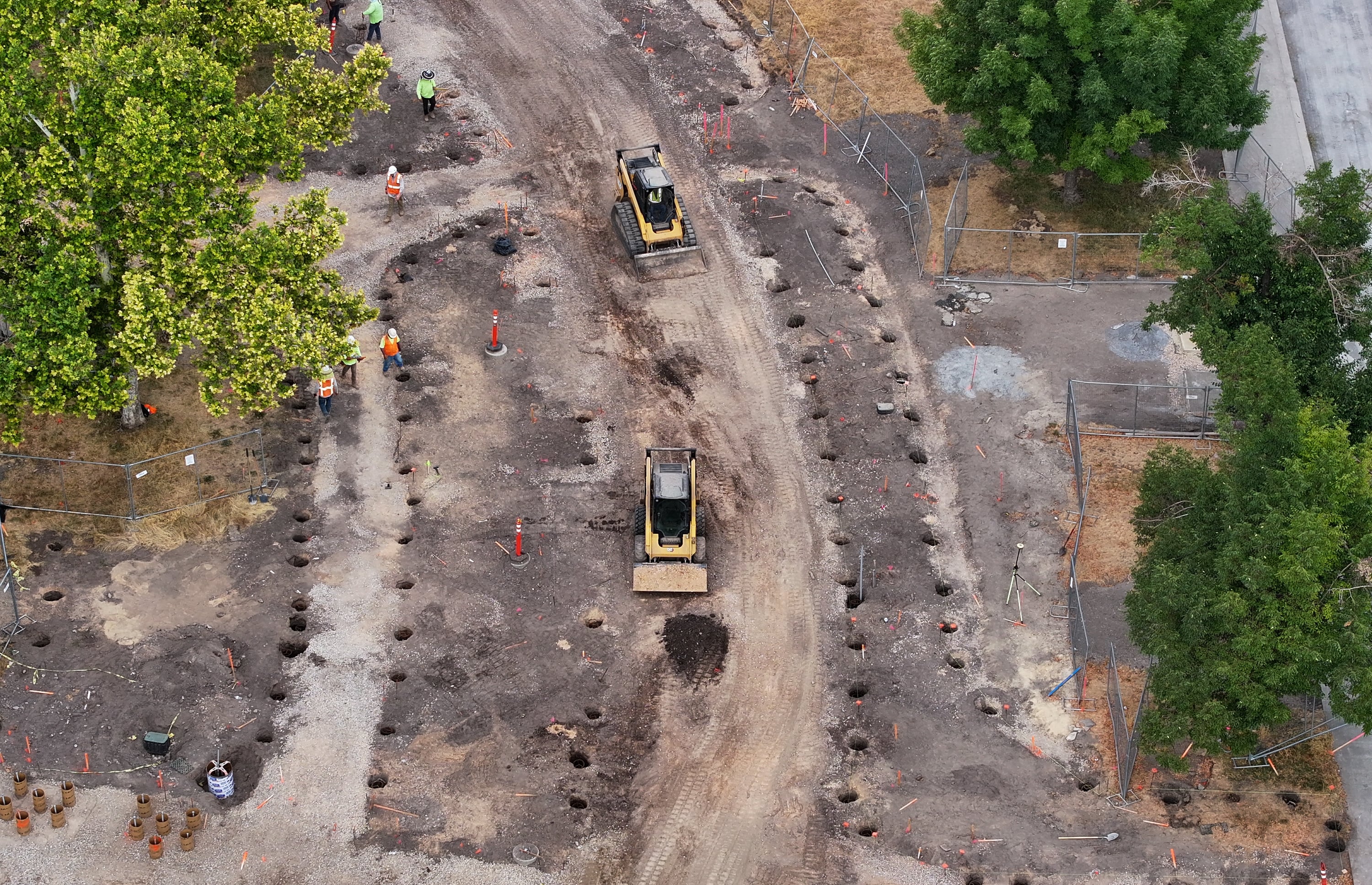 Construction continues at Pioneer Park in Salt Lake City on July 15.