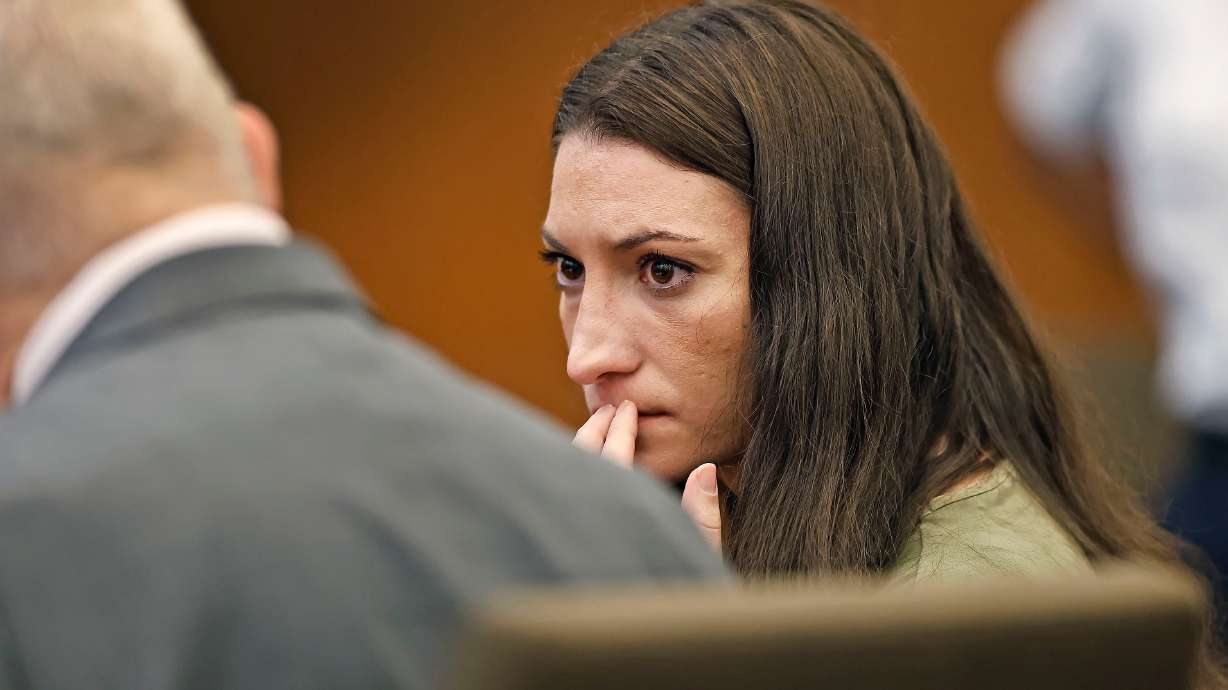 Clancy confers with her lawyer Kevin Reddington during her murder trial where she is charged in the 2023 killing of her three children, Wednesday in Plymouth Superior Court in Plymouth, Mass.
