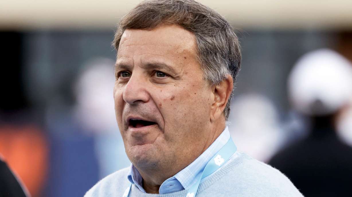 FILE - North Carolina general manager Michael Lombardi on the sidelines before an NCAA college football game Saturday, against Stanford, Nov. 8, 2025, in Chapel Hill, N.C.