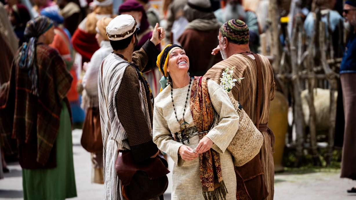 Extras act in the background on the set of "The Chosen" in Goshen, Utah County, on Tuesday, May 14, 2025.