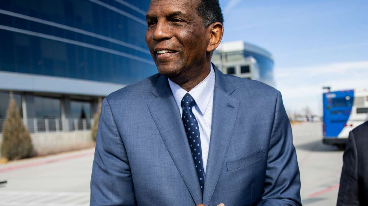 Rep. Burgess Owens, R-Utah, mingles after a press conference at the South Jordan Station in South Jordan on Feb. 6. Owens issued a warning to his in-state Republicans: Progressives are "inside the gate," and they want to shift the Beehive State leftward.