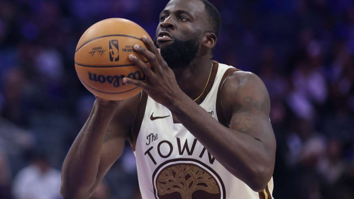 FILE - Golden State Warriors forward Draymond Green (23) shoots a free throw during the second half of an NBA basketball game against the Sacramento Kings on April 10, 2026, in Sacramento, Calif.