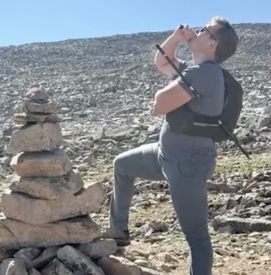 David Cifaldi is pictured after he slipped, causing one of his trekking poles to impale him through his back and out his side.