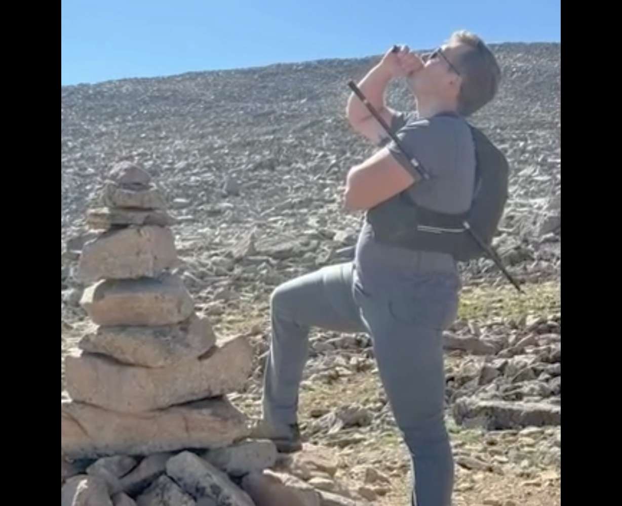 David Cifaldi is pictured after he slipped, causing one of his trekking poles to impale him through his back and out his side.