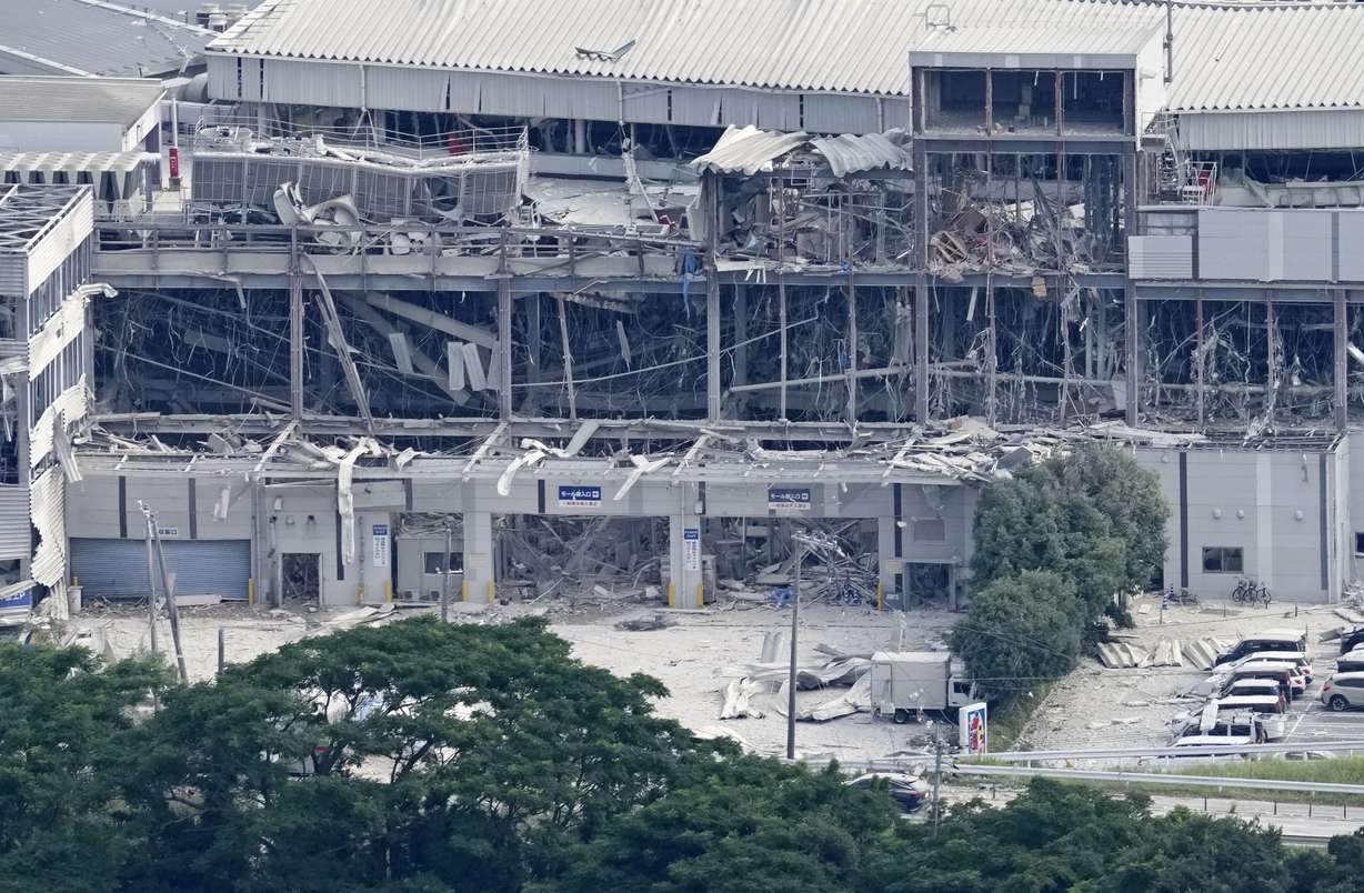 The AEON Mall destroyed by an explosion following an earthquake, in Kashima, Kumamoto prefecture, Japan, on Wednesday. Three people remain missing following the explosion.