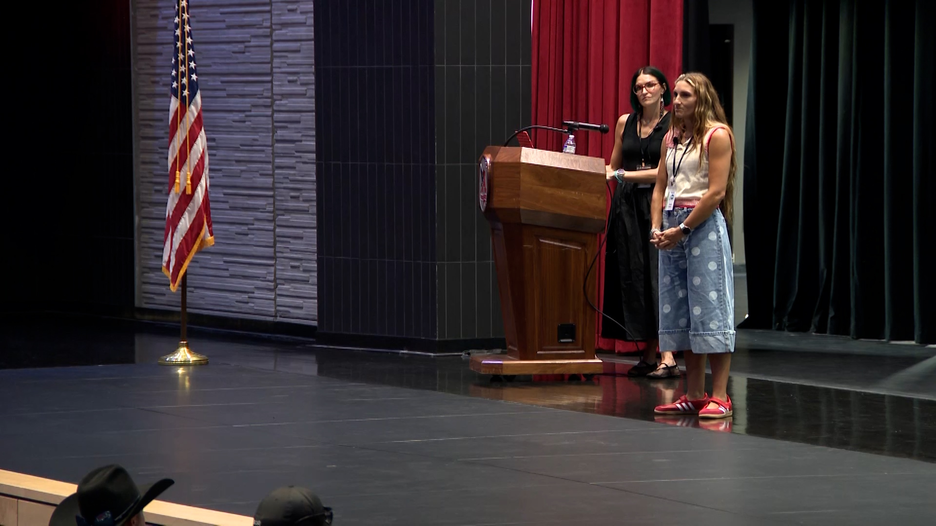 Laura Hall and Sarah Bush, sisters who survived the 1999 Columbine High School shooting, are pictured on Tuesday.