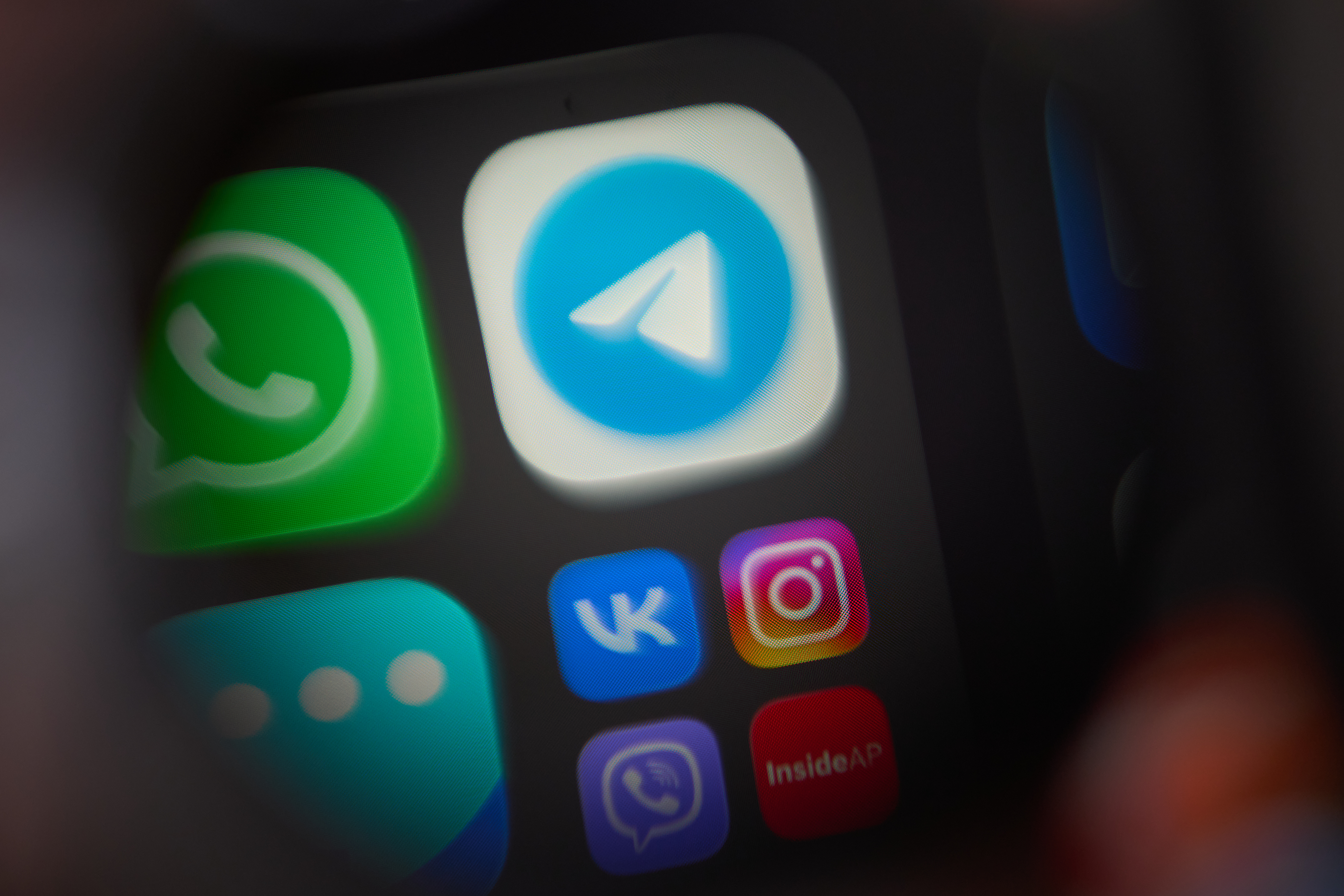 The app Telegram, a popular messenger app in Russia restricted by authorities, is shown on a smartphone in Moscow, Wednesday. App cofounder Pavel Durov was charged with aiding terrorism.