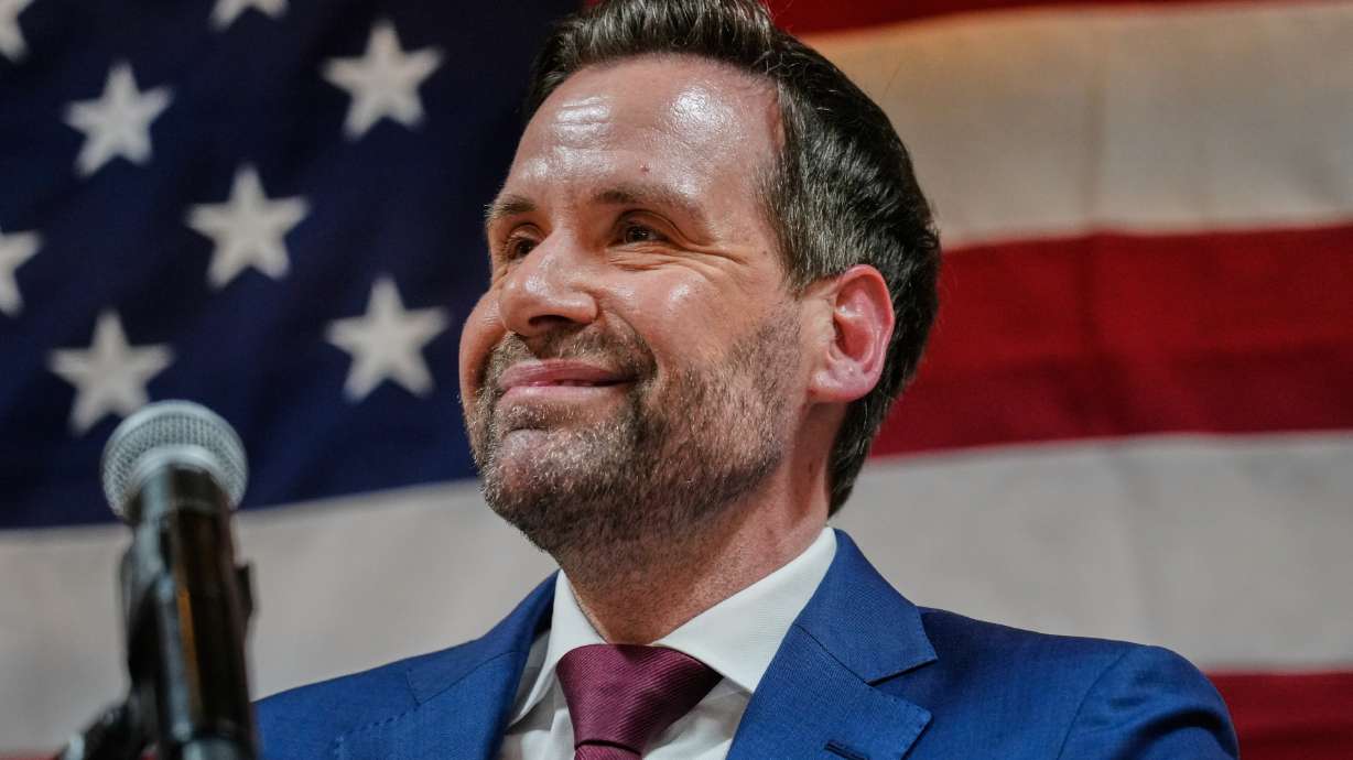 FILE - Iowa state Rep. Josh Turek speaks during a primary election night watch party after winning the Democratic nomination for U.S. Senate, June 2, 2026, in Des Moines, Iowa.