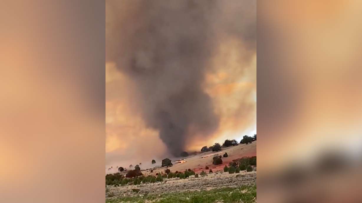 A fire-induced tornado spins through Millard County after forming within the Widemouth 2 Fire on Tuesday.