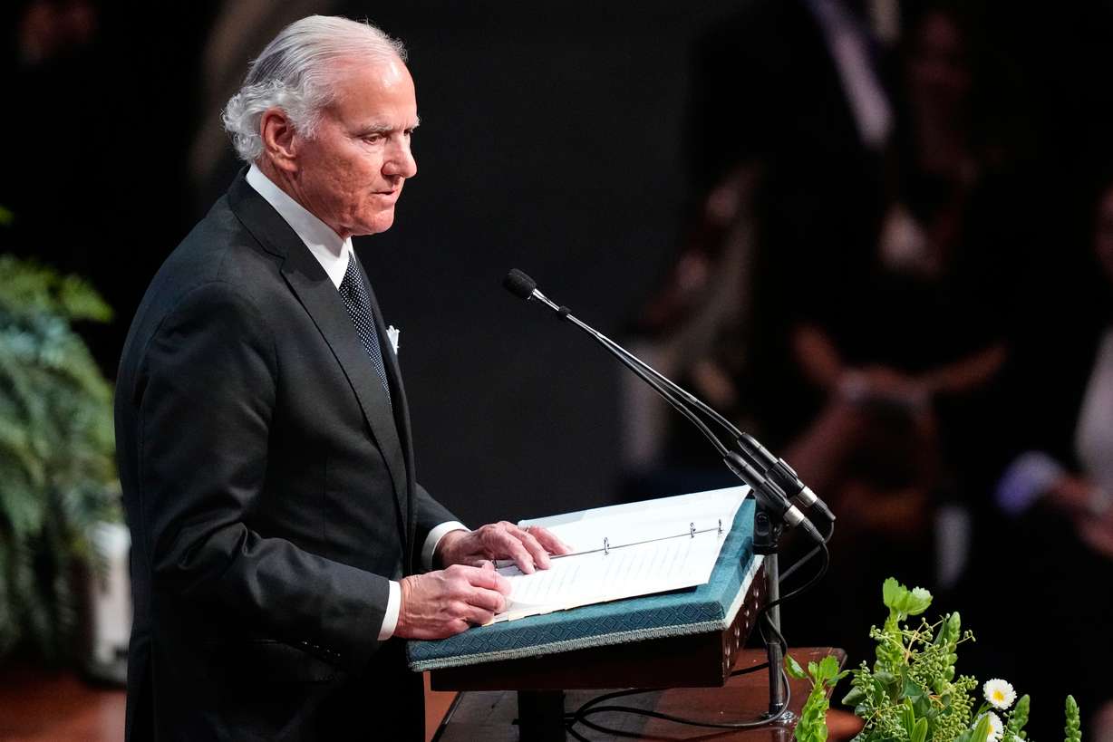 South Carolina Gov. Henry McMaster speaks during the funeral service for the late Sen. Lindsey Graham, R-S.C., at First Baptist Church in Columbia, S.C., Wednesday. McMaster reflected on Graham's ability to see across party lines.
