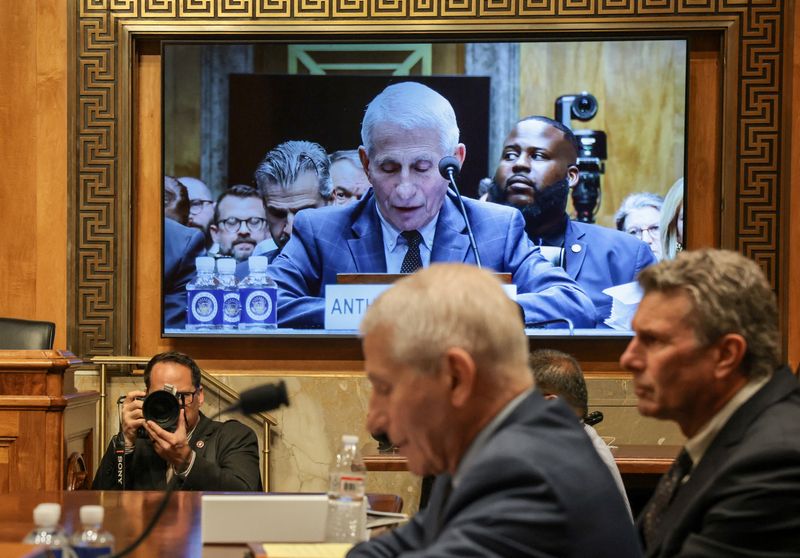 Anthony Fauci, the former Director of the National Institute of Allergy and Infectious Diseases and medical advisor to several presidents, at a Senate Homeland Security and Governmental Affairs Committee on Capitol Hill in Washington, Wednesday. Fauci declined to answer any questions, invoking his Fifth Amendment right against self-incrimination.