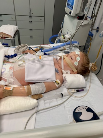 This January photo shows 3-year-old Estelle Santiago, of Midway, in a hospital bed. Estelle was diagnosed with hemolytic uremic syndrome.