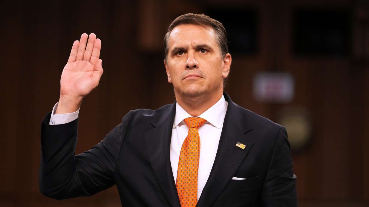 Acting Attorney General Todd Blanche is sworn in as he appears before the Senate Judiciary Committee on Capitol Hill in Washington, July 15. Sen. John Curtis met behind closed doors with Blanche on Wednesday.