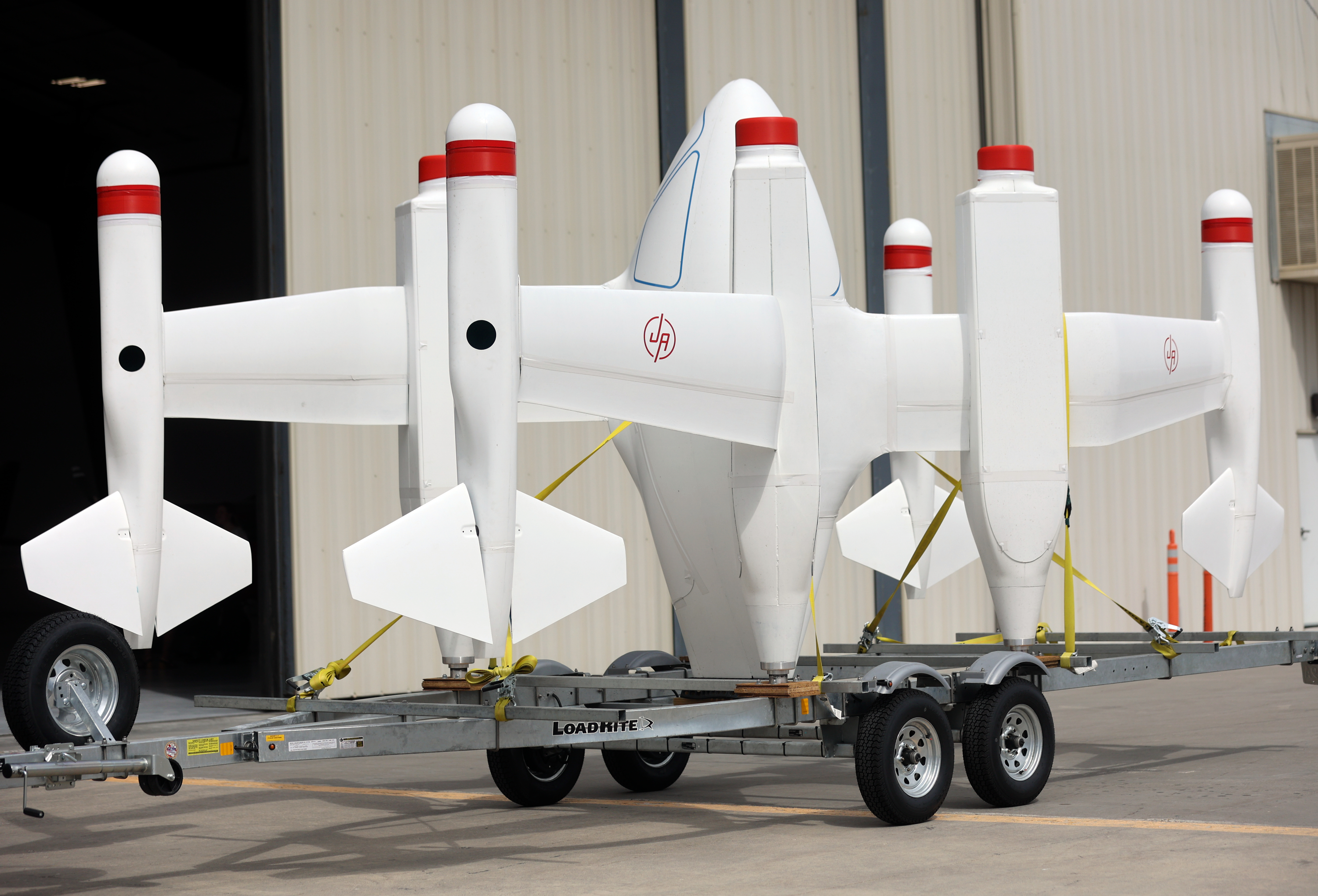 The Jump Aero Pulse aircraft is on display at South Valley Regional Airport in West Jordan on Wednesday. It is an electric vertical takeoff and landing aircraft designed to help with rapid-response emergency services.