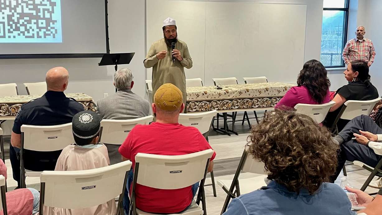 Shuaib Din, imam of the Utah Islamic Center in West Jordan, says the state needs an advocacy group to defend the Islamic community's interests. He's pictured speaking July 22 at the Islamic center.