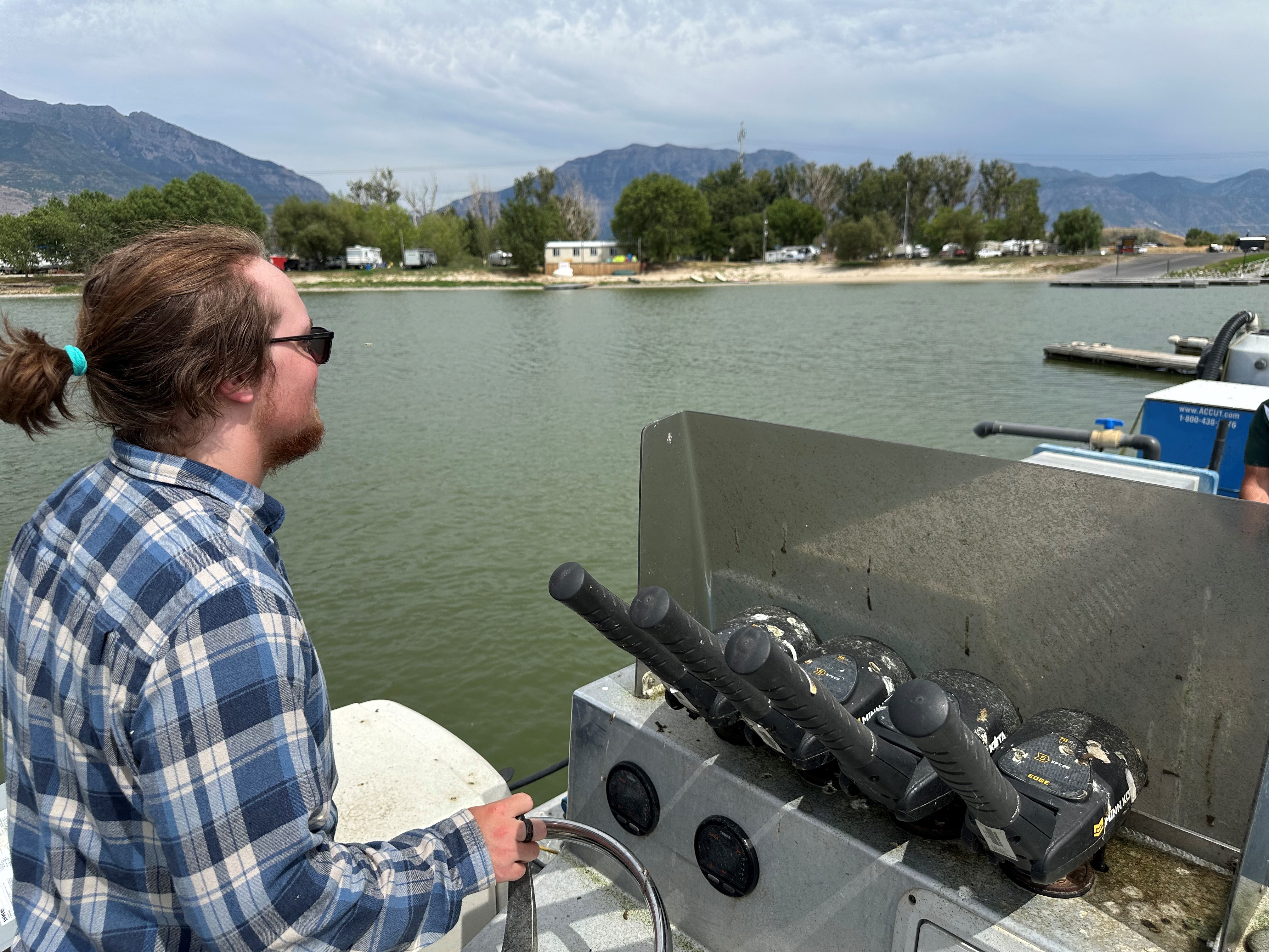UVU student Brian Weaver is one of two students who operate the boat as a summer job. He is pictured while on the job on Wednesday.