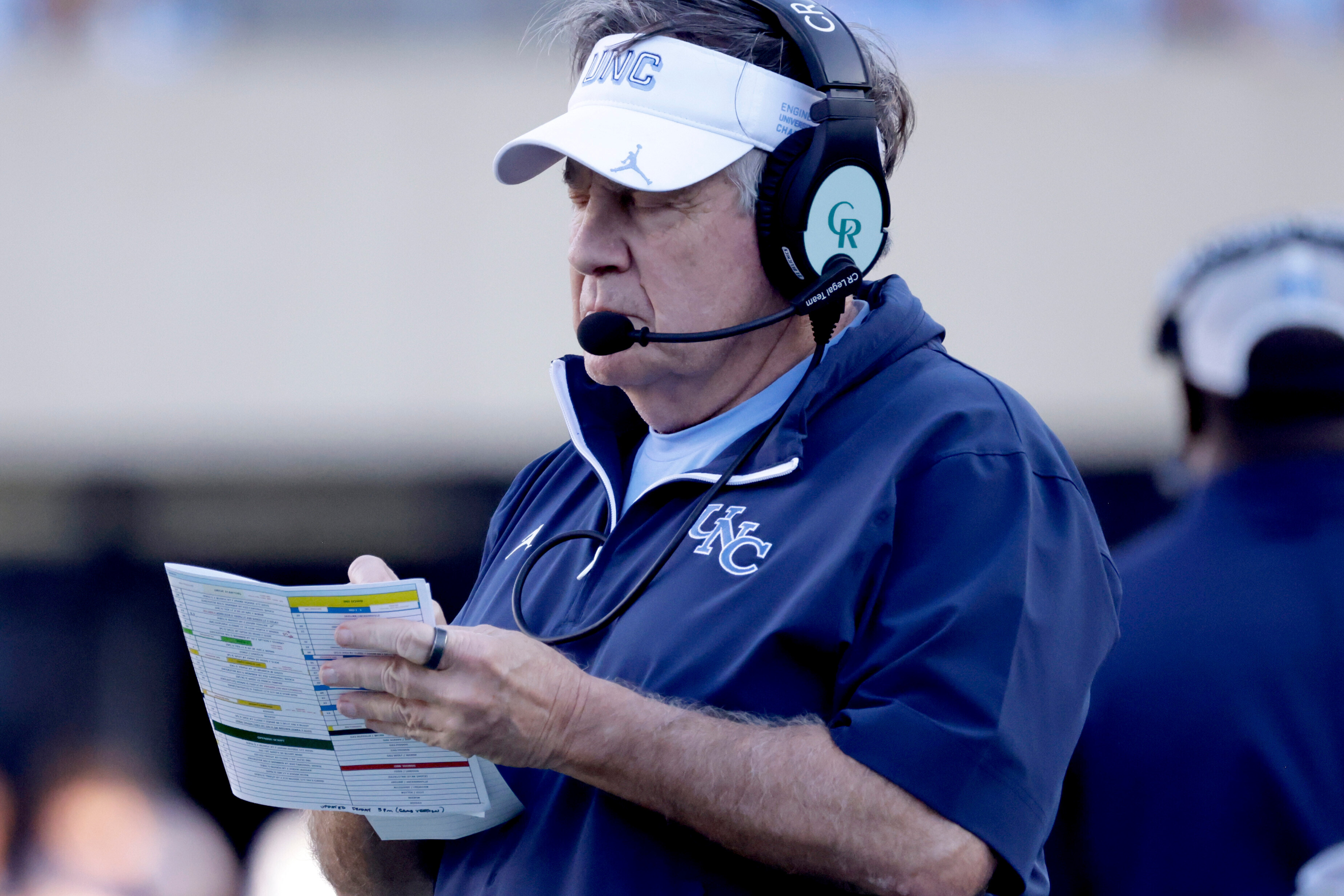 FILE - North Carolina head coach Bill Belichick on the sidelines during the first half of an NCAA college football game against Duke, Saturday, Nov. 22, 2025, in Chapel Hill, N.C. 
