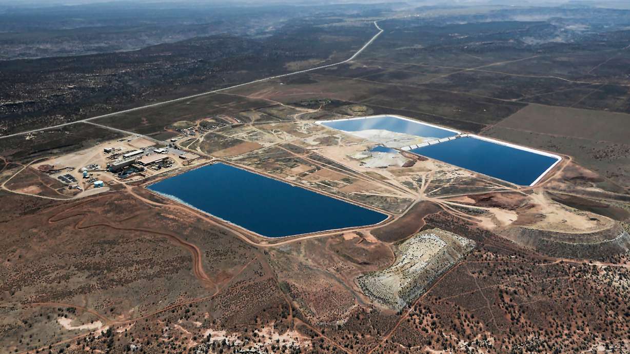 This April 11, 2015, photo provided by EcoFlight shows the White Mesa Uranium Mill near Blanding in southeastern Utah.