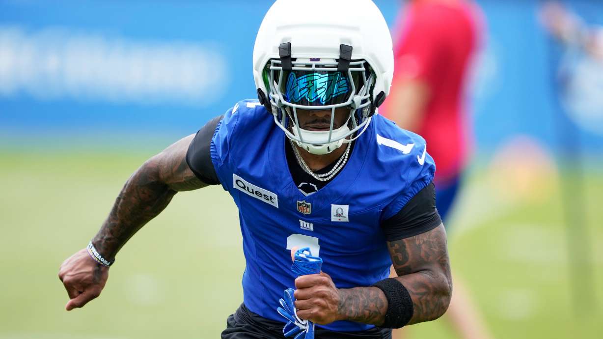 New York Giants wide receiver Malik Nabers practices during an NFL football training camp, Wednesday, July 29, 2026, in White Sulphur Springs, W.Va.