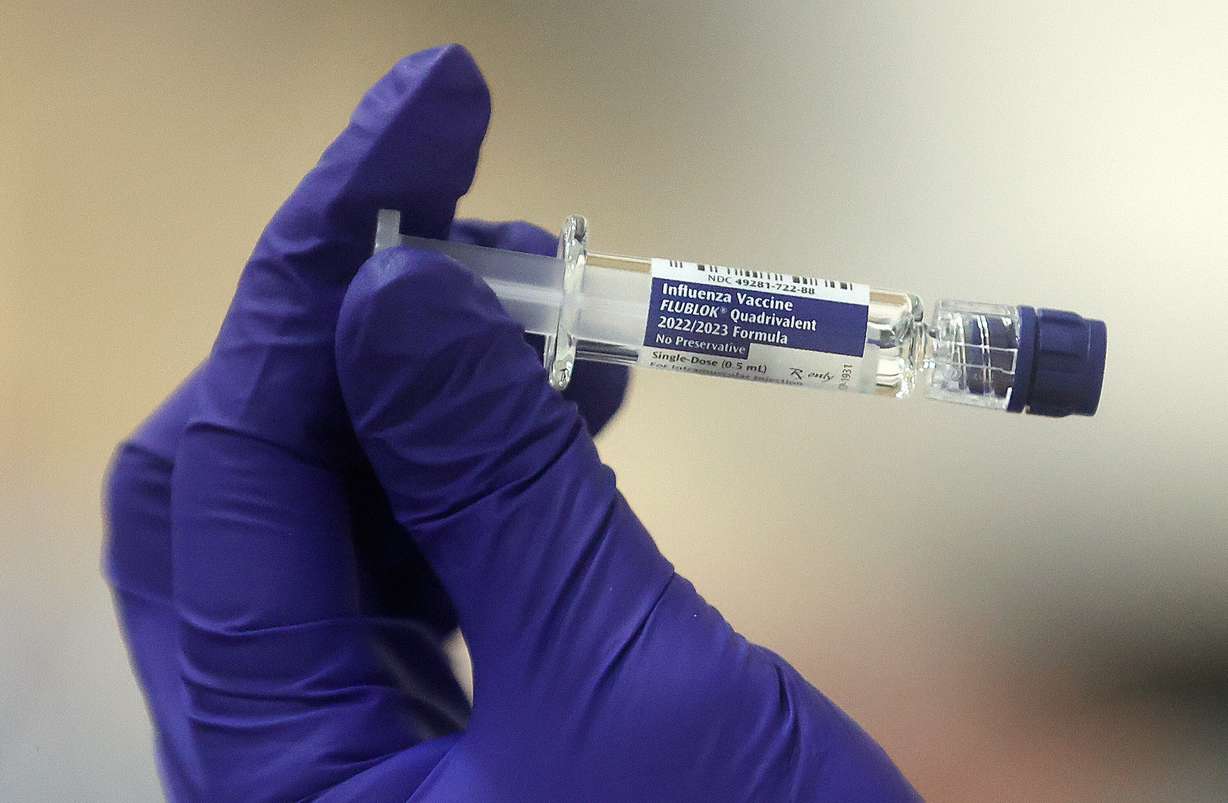 An influenza vaccine is pictured at a free vaccine clinic at the Sanderson Community Center in Taylorsville on Nov. 9, 2022.