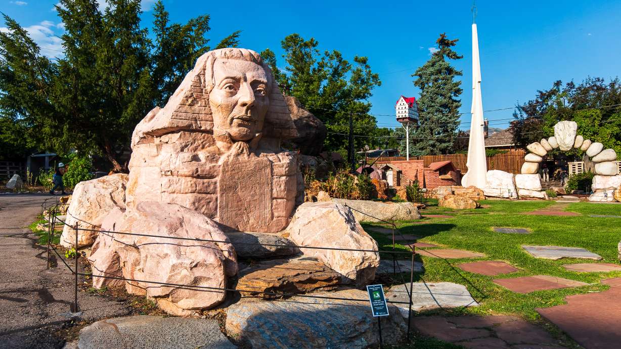 "The Sphinx" at Gilgal Sculpture Garden in Salt Lake City is pictured on Thursday. Salt Lake City is seeking to add the 81-year-old backyard-turned-park to its list of local landmarks.